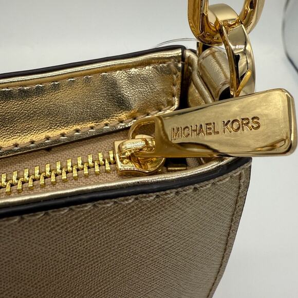 RETAIL $398 MICHAEL Michael Kors Carmen Small Pouchette Pale Gold *NEW w/ Tags* - Picture 6 of 14
